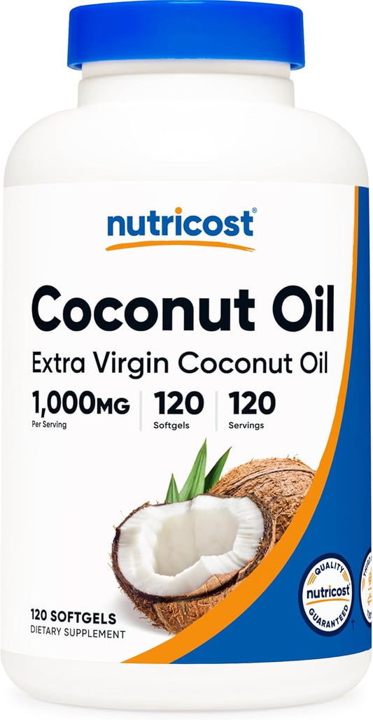 Nutricost Coconut Oil Softgels (1000mg) 120 Softgels - Extra Virgin Coconut Oil - Gluten Free and Non-GMO