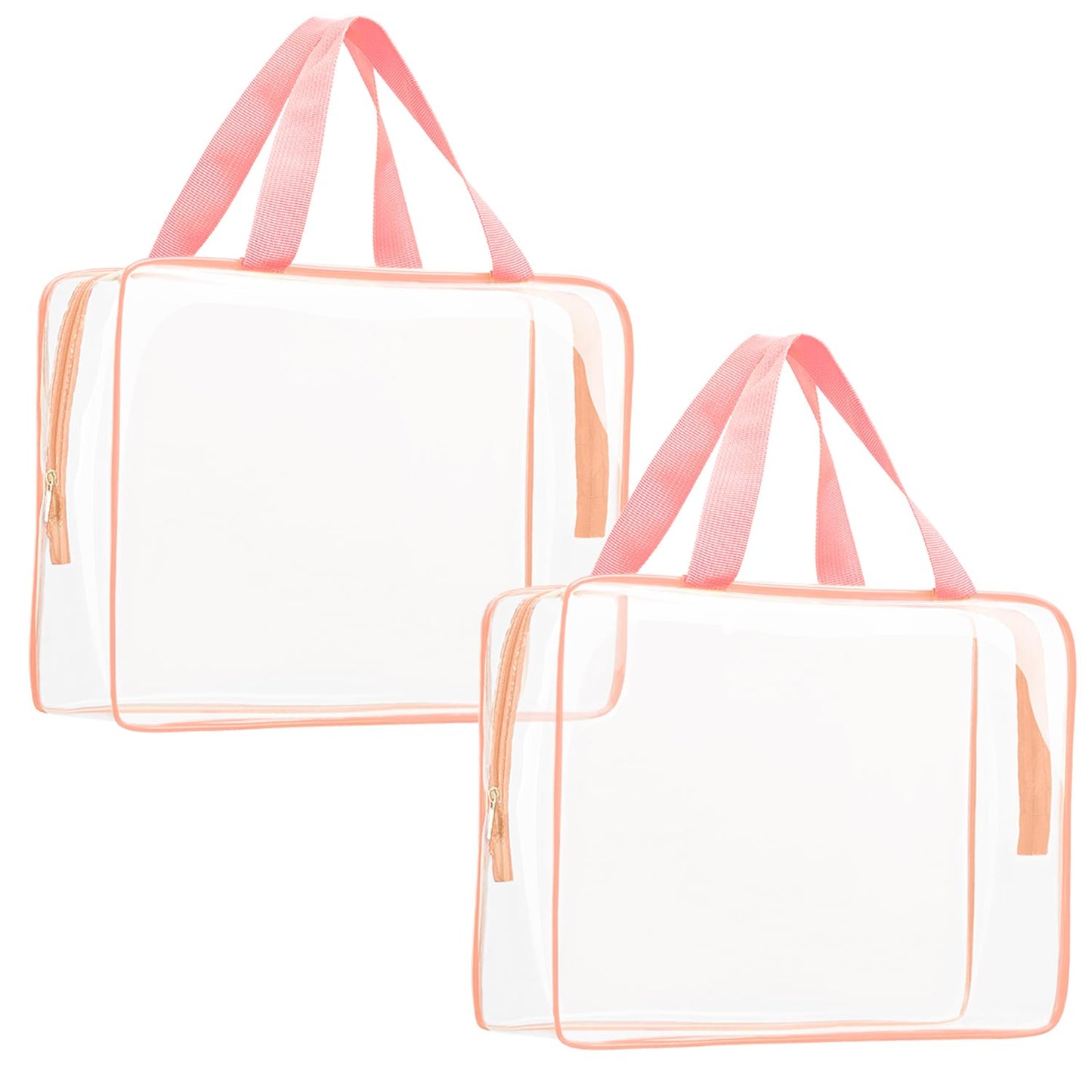 2Pcs Crystal Clear PVC Travel Toiletry Bag Kit for Women Men, Waterproof Vinyl Packing Organizer Storage Bags with Zipper Handle Straps, Cosmetic Pouch Carry on Airport Airline Compliant Bag Handbag