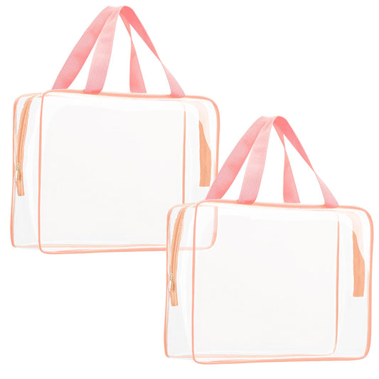 2Pcs Crystal Clear PVC Travel Toiletry Bag Kit for Women Men, Waterproof Vinyl Packing Organizer Storage Bags with Zipper Handle Straps, Cosmetic Pouch Carry on Airport Airline Compliant Bag Handbag
