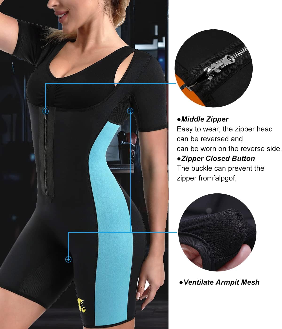 NonEcho Neoprene Sweat Sauna Suit Shaper for Women Slimming Full Body Shapewear Waist Trainer Workout Top with Sleeve