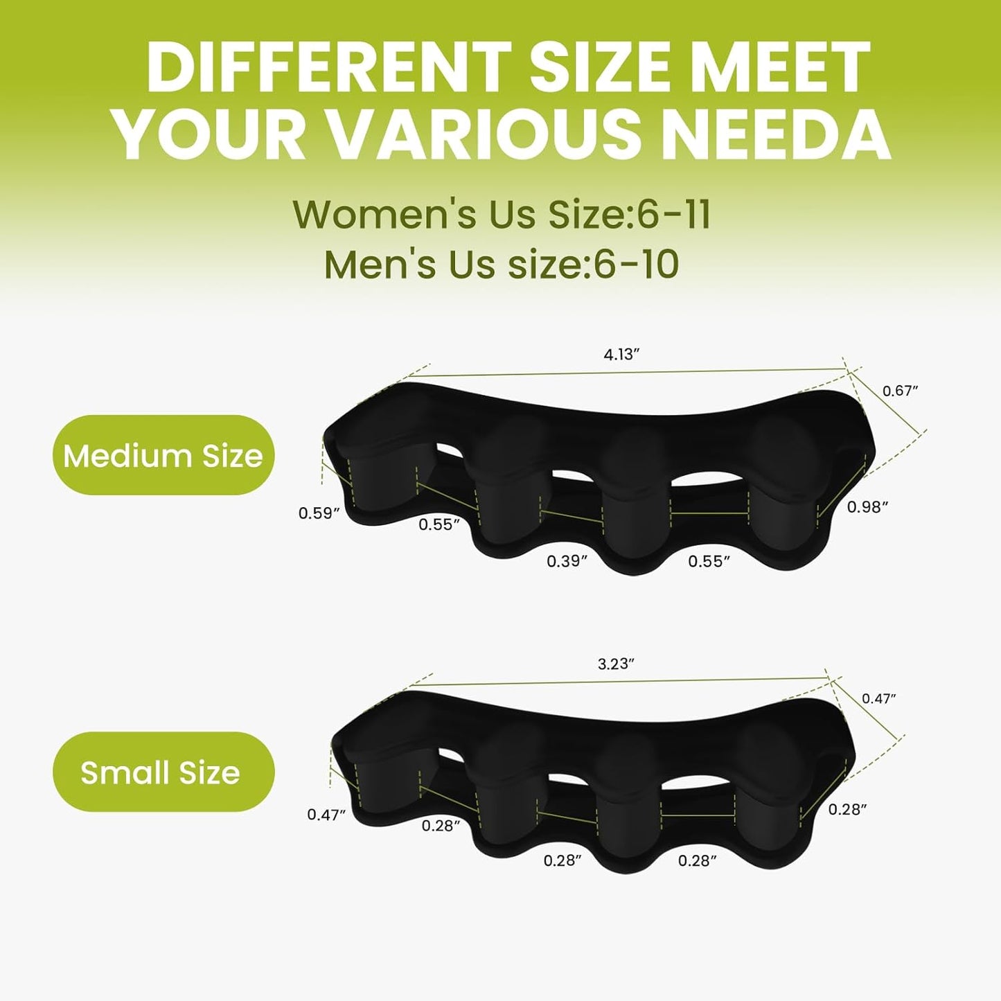 Bukihome Toe Separators, 4 Pair Soft Gel Toe Spacers to Correct Bunions, Toe Stretcher for Therapeutic Relief from Plantar Fasciitis, Claw Toes,Hammer Toes, Foot Pain for Women & Men (Black+M)