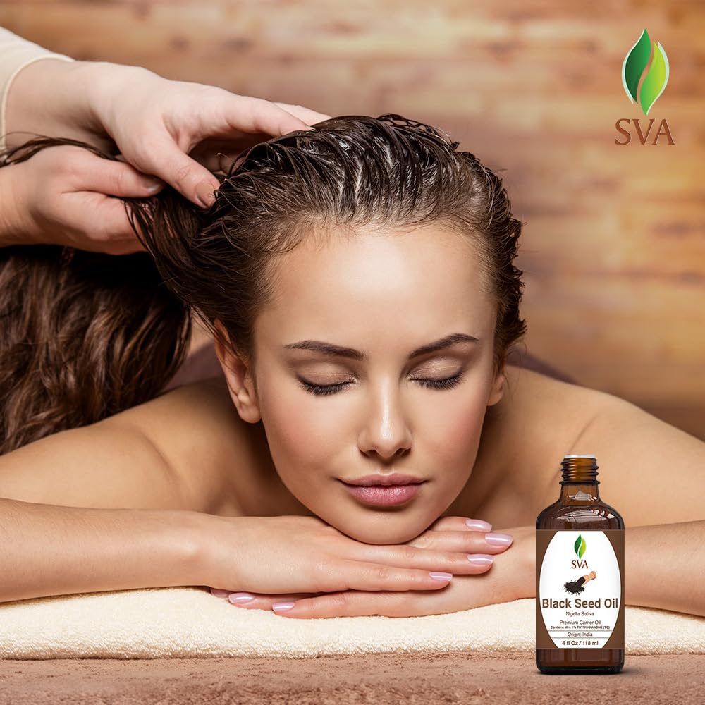SVA Black Seed Oil - 4 Fl Oz – 100% Natural Cold Pressed Black Seed Oil - for Face, Skin Care, Hair Care, Scalp Massage & Body Massage – Carrier Oil with Dropper