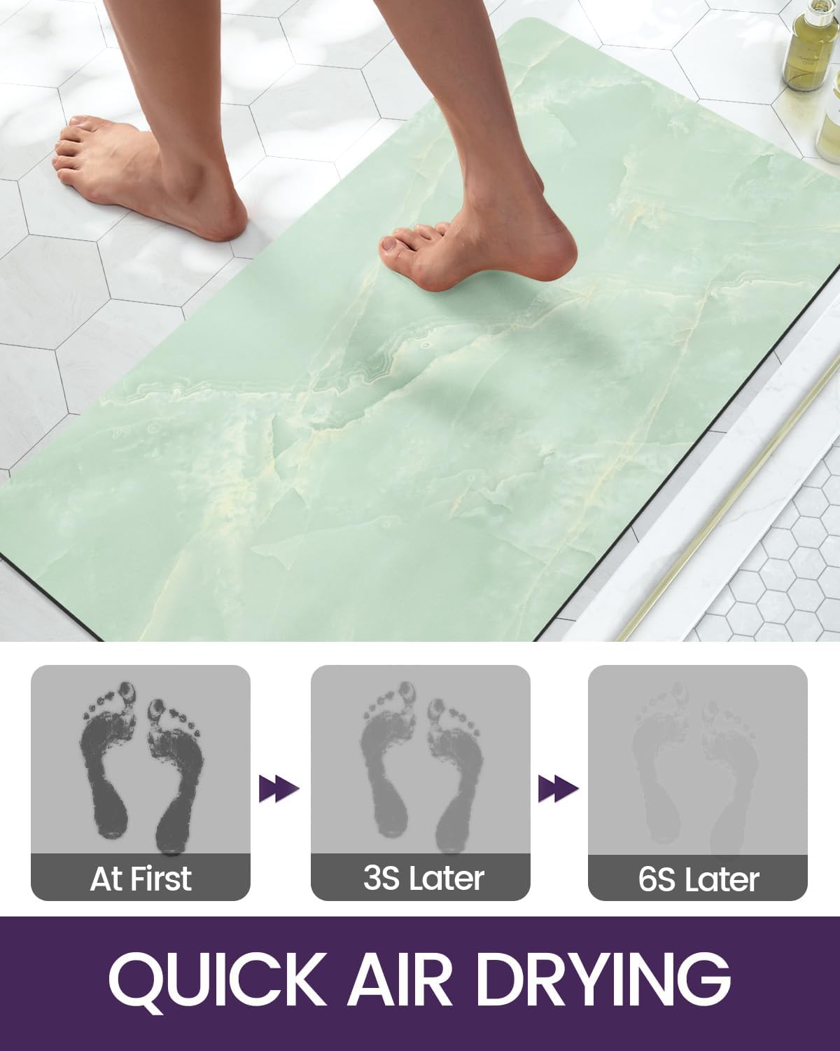 DEXI Bath Mat 16x24, Non Slip Quick Dry Rugs, Super Absorbent Ultra Thin Marble Bathmat, Washable Rubber Mats for Shower Floor, in Front of Bathtub, Sink, Bathroom Accessories Decor, Light Green