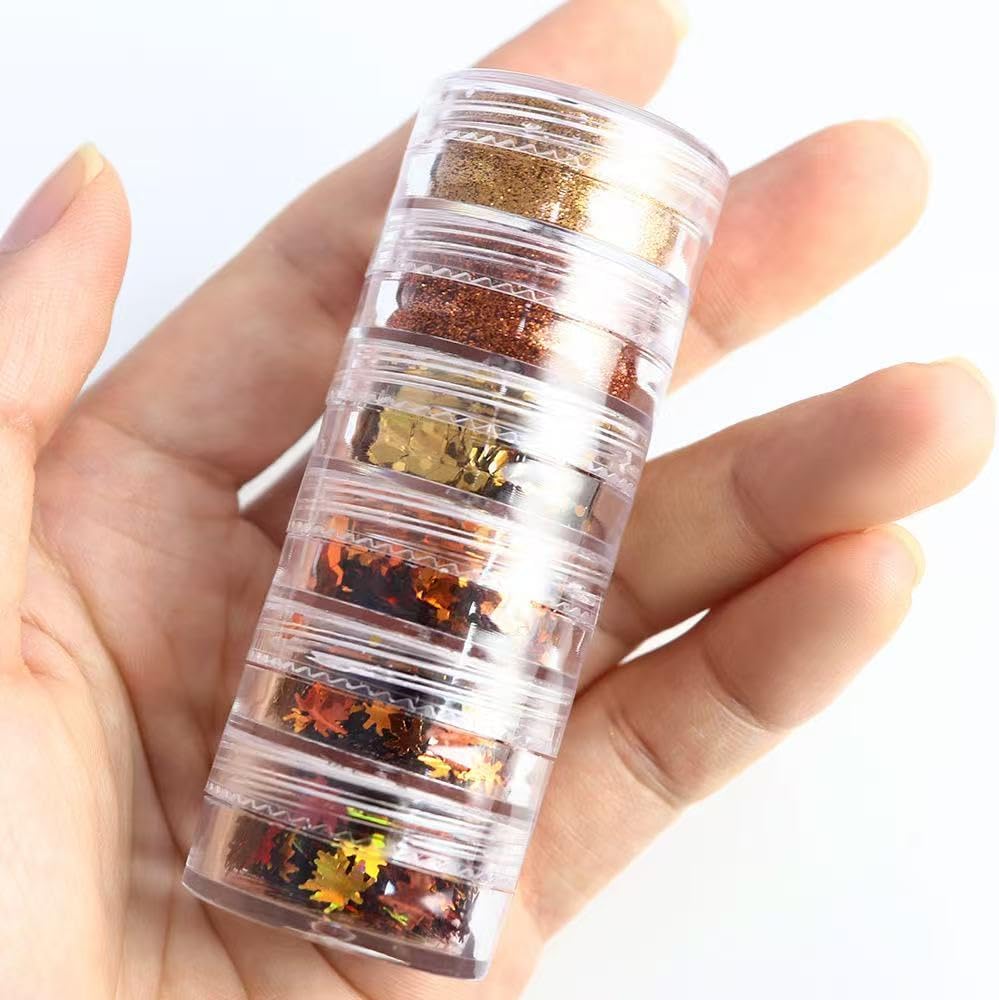 12 Grids Fall Maple Leaf Nail Sequins Thanksgiving Nail Art Stickers 3D Maple Leaves Nail Glitter Powder Autumn Glitter Flakes Red and Yellow Nail Glitter Nail Art Supplies for Acrylic Nails