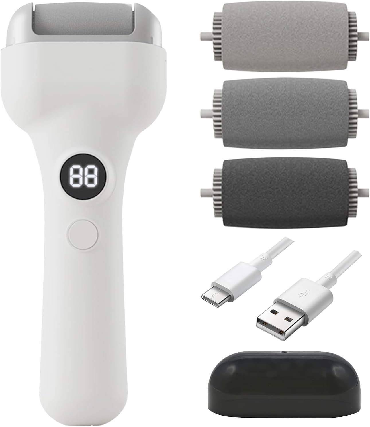 Electric Foot Callus Remover - Rechargeable Pedicure File, Waterproof Foot Scrubber File with 3 Grinding Heads, 3 Speeds - Portable Professional Feet Scraper Pedicure Kit for Cracked Dead Skin