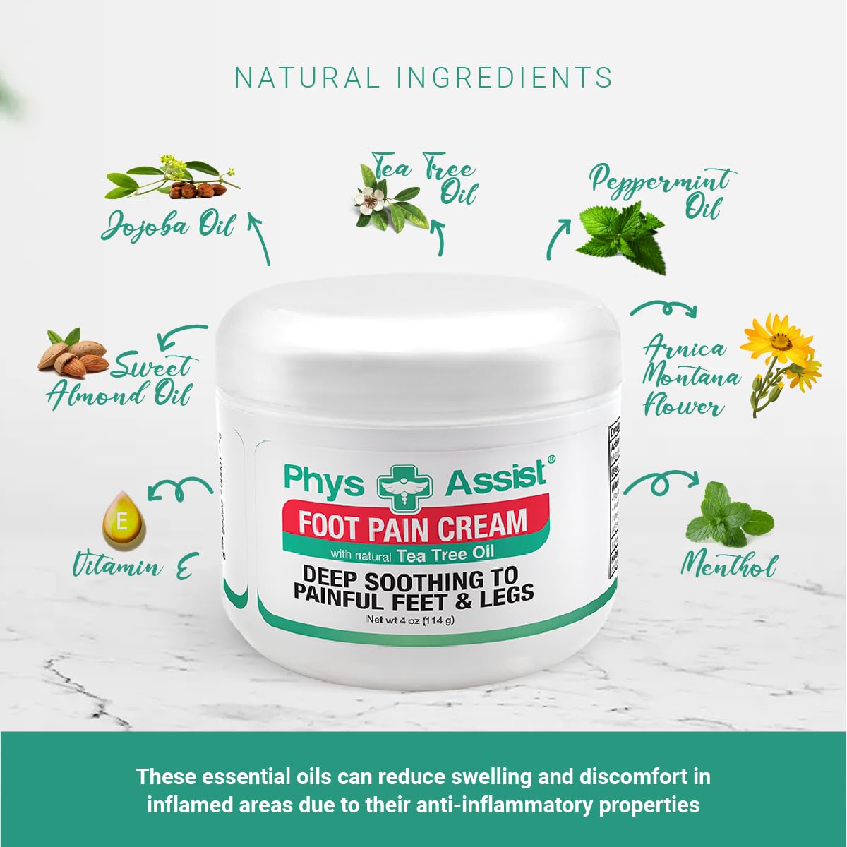 PhysAssist Soothing Foot Cream to Feet and Legs (Three - 4 oz jars) Soothing to feet and Legs.