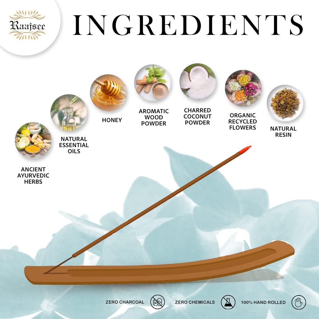 raajsee Incense Sticks 6 Pack Variety Set 15gm Each, Nag Champa- Jasmine - vanila-Japanese Rose-White Sage,100% Organic Hand Rolled- Perfect for Yoga, Meditation,Aromatherapy