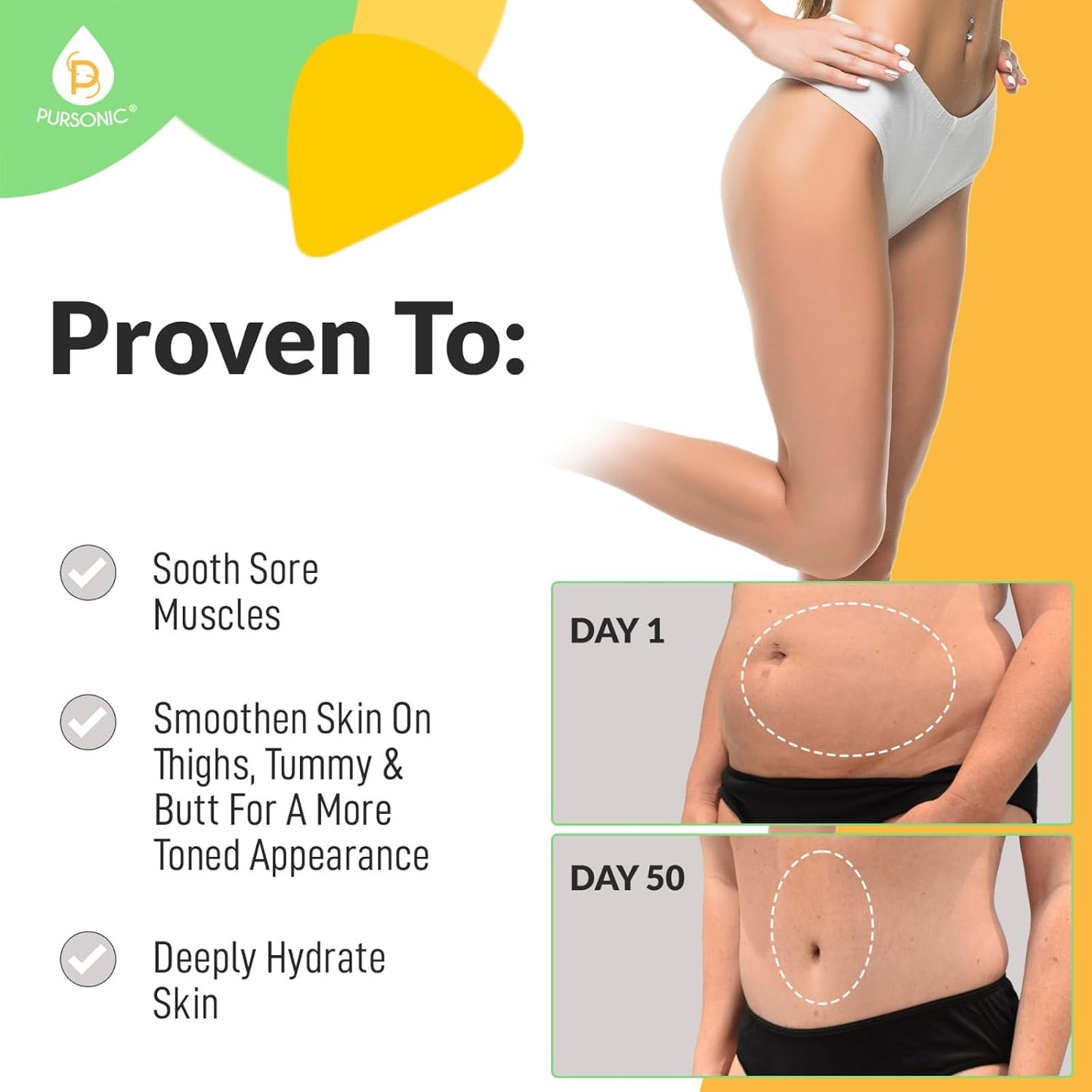 Pursonic Anti Cellulite Cream & Muscle Relaxation Hot Cream - Reduce Varicose Veins, Firm, Tighten & Improve Skin Texture - Hydrate with All-Natural Ingredients for Legs, Arms, Tummy, Butt & Thighs