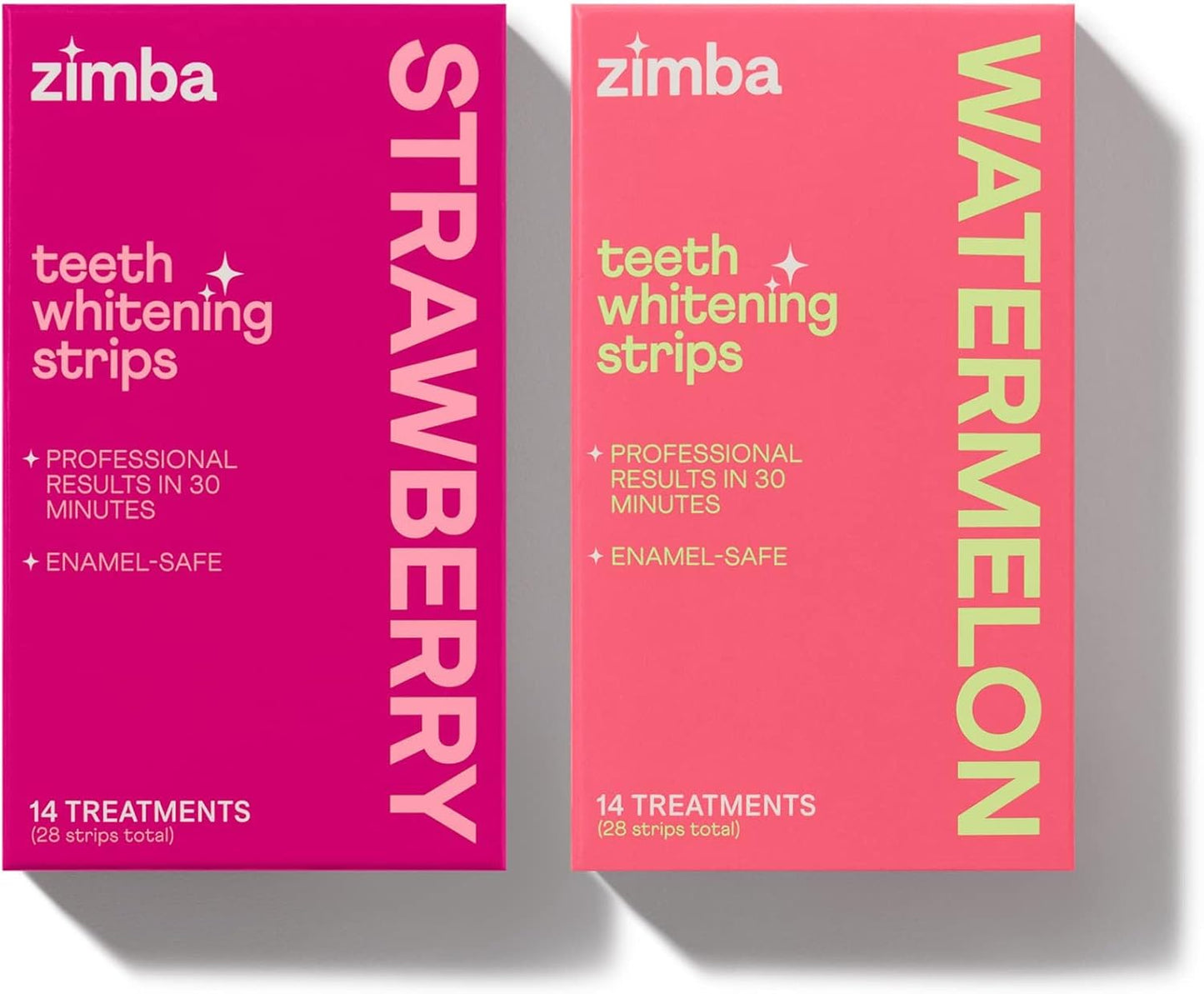 Zimba Teeth Whitening Strips for Teeth Sensitive, White Strips for Teeth Whitening, Teeth Whitener Stain Remover 28 White Strips Included Per Pack, 2 Pack (14 Day Treatment), Strawberry and Watermelon