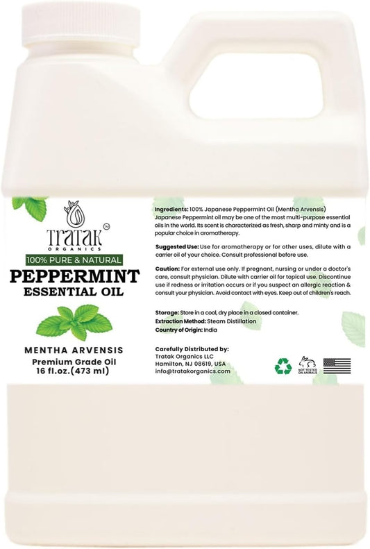 16 fl oz - Peppermint Essential Oil 100% Pure, Uncut and Natural, 16 fl oz - Peppermint Essential Oil for Aromatherapy, Diffuser, Hair Care, Skin Massage - with Dropper