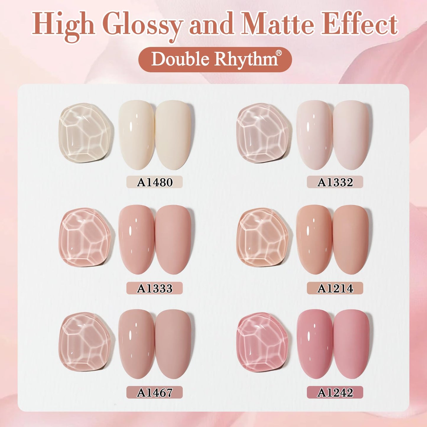Double Rhythm 6 Pcs 15 ML Gel Polish Set Same Color Same Bottle Soak Off Gel Polish Kit Nail Art Manicure Salon DIY at Home for Women (Light Beige Nude Pink Neutral Rose-T6-4)