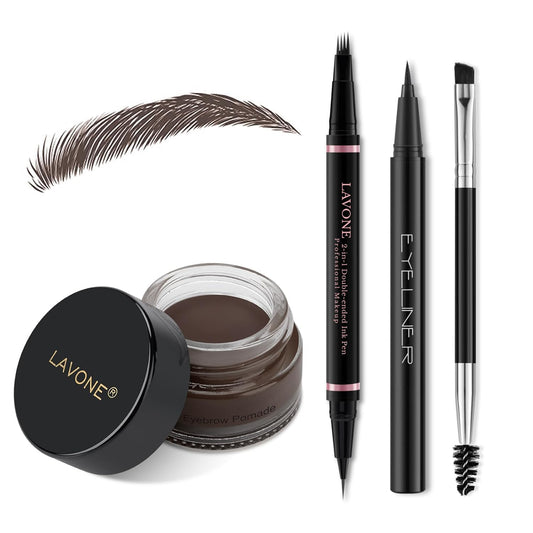 Eyebrow Pencil Makeup Kit, with Waterproof 2-IN-1 Microblading Eyebrow Pen, Eyebrow Pomade, Eyeliner and Dual-ended Eyebrow Brush, Brow Pencil Kit for Natural Eyebrows - Dark Coffee