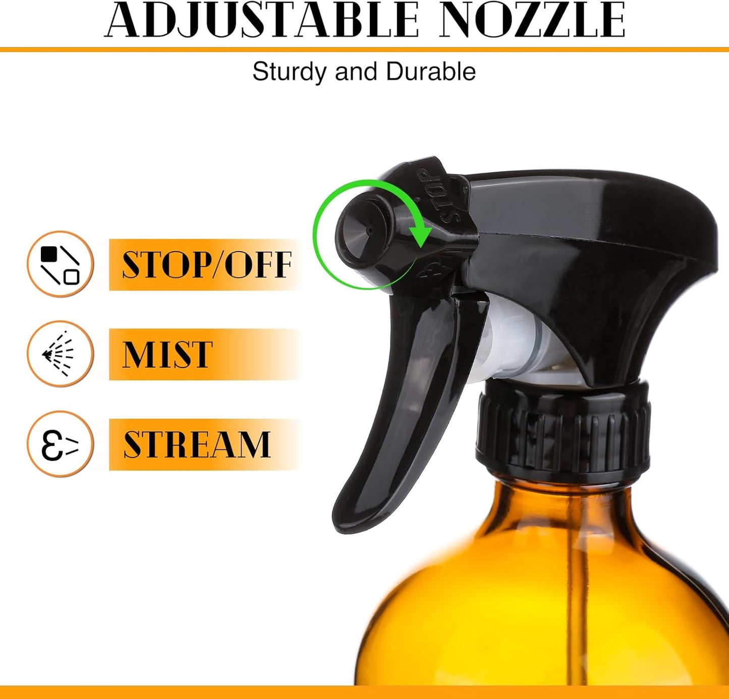 5 Pack/16 Oz Glass Spray Bottles, Refillable Empty Containers with Silicone Sleeve, Upgraded Adjustable Nozzle Spray Bottle Sets for Cleaning, Essential Oils, Hair (Amber)