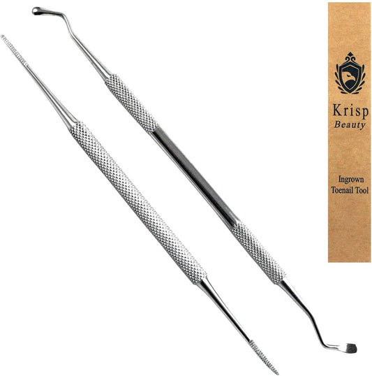 Ingrown Toenail Removal Kit - Under Nail Cleaner Tool Double Ended Nail Lifter & Nail File Cleaning Scooper Curette Tools Trimmer Medical Grade Stainless Steel Manicure Pedicure Nail Care Set by Krisp