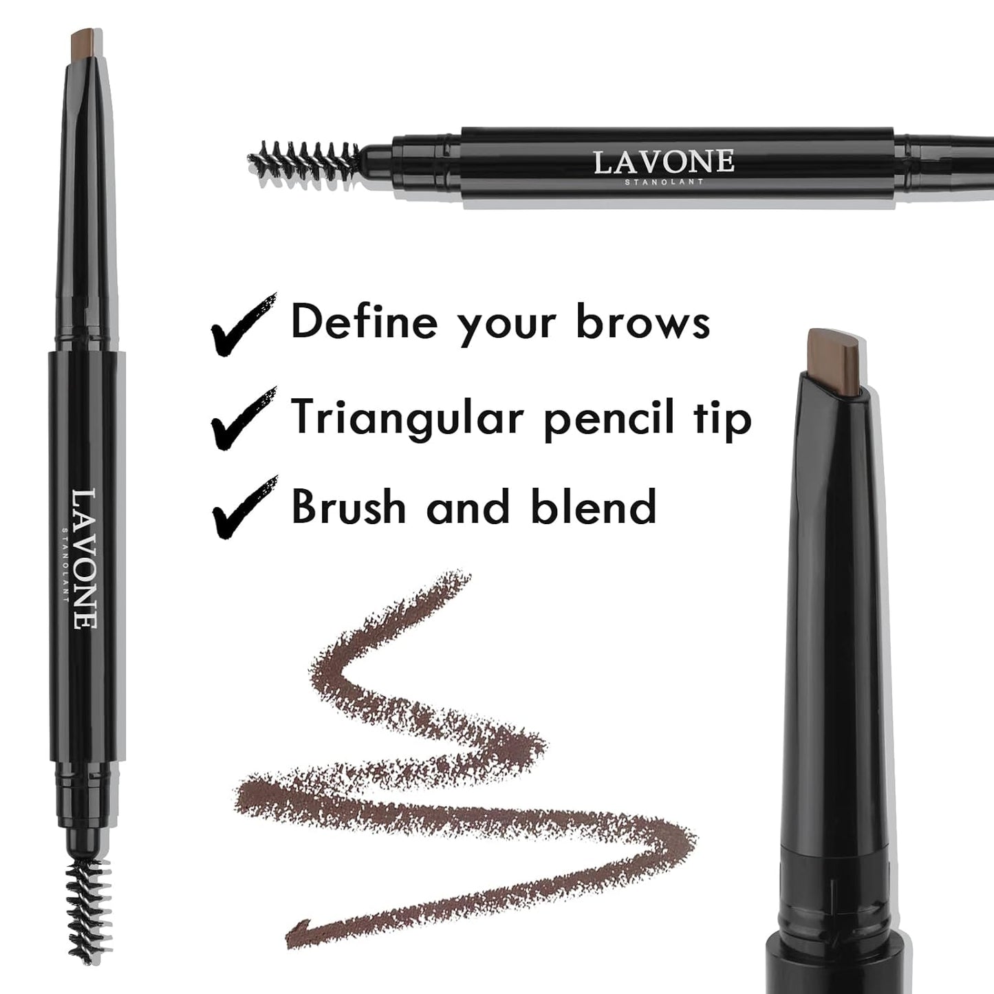 LAVONE Eyebrow Stamp Stencil Kit, Brow Stamp Trio Kit with Waterproof Eyebrow Pencil, Eyebrow Pomade, 20 Eyebrow Stencils, Dual-ended Eyebrow Brush and Sponge Applicator - Dark Blonde