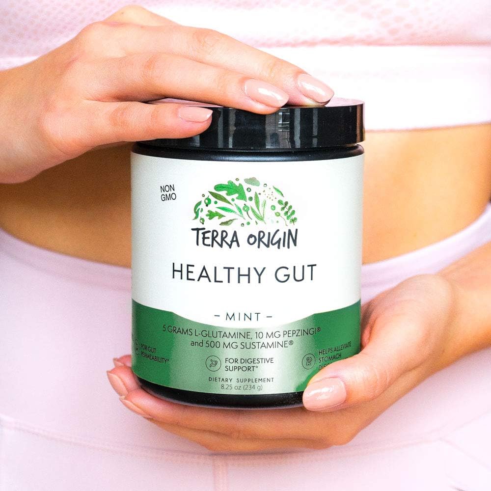 TERRA ORIGIN Healthy Gut Mint Flavor |30-Servings with L-Glutamine, Zinc, Glucosamine, Slippery Elm Bark, Marshmallow Root and More!