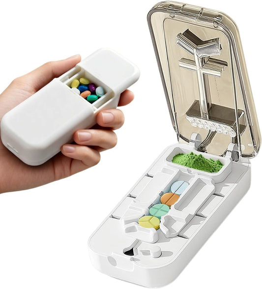 Pill Cutter Splitter for Small and Large Pills, 2026 Upgraded Portable Pill Cutter 1/4, 1/2 and 1/3 for Multiple Splitter Pills, Professional Pillss Cutting and Crusher with Storage Device (White)