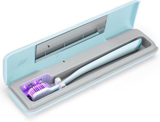 YourMate UVC Toothbrush Case Travel Toothbrush Covers Case for Houshold and Traveling Power by AA Battery or USB-C Blue