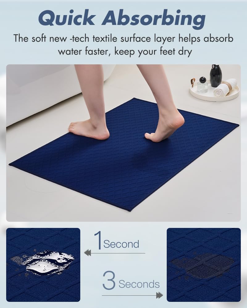 AMOAMI Bath-Mat, Ultra Thin Bathroom Mat Runner Rugs, Rubber Backed Non Slip Absorbent Bath Rug for Bathroom Floor, Shower, Sink 24" x 70" Blue