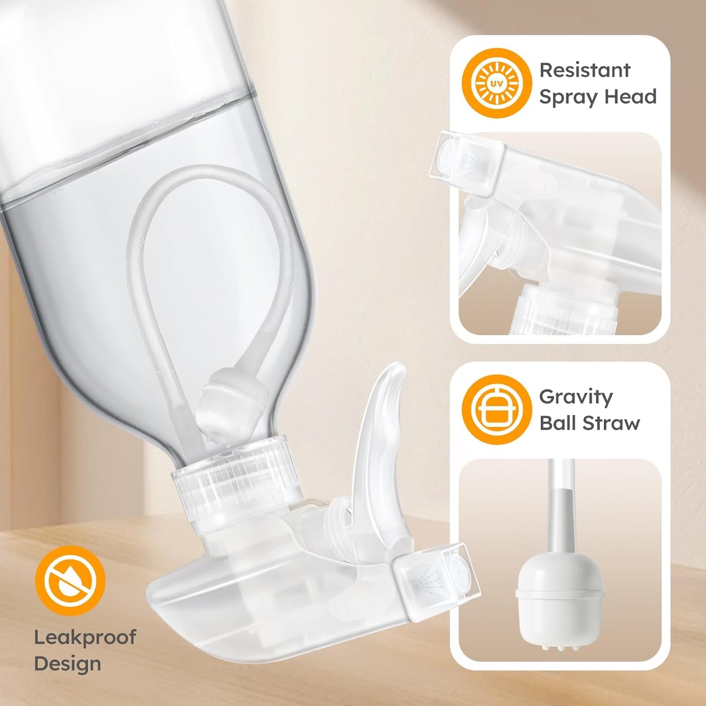 Tecohouse 2 Pack 360° Glass Spray Bottles Clear, 16 oz Empty Refillable Containers with Adjustable Spray Nozzles, Spray Bottles for Cleaning Solutions and Plants