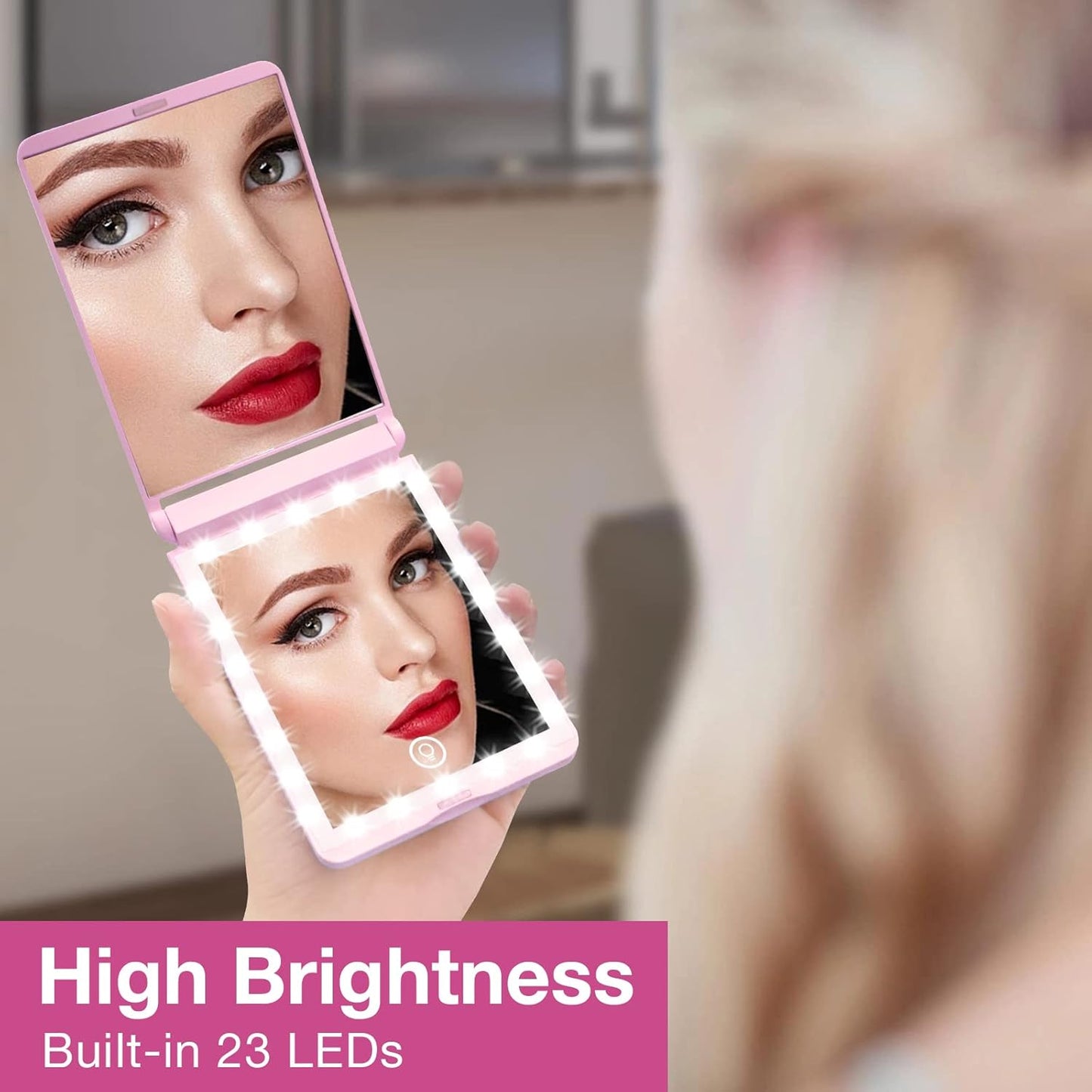 WOBSION Lighted Compact Mirror, Rechargeable Travel Makeup Mirror with Light,1x/3x Magnifying,300°Flip Folding Portable Mirror, 2-Sided Magnetic Switch Handheld Mirror,Dimmable,Gifts for Girls