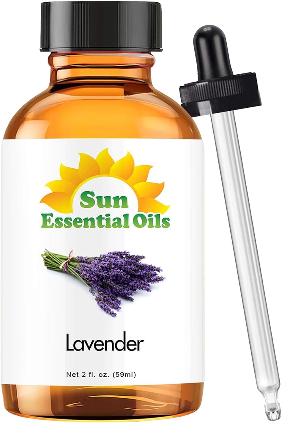Sun Essential Oil - Lavender Essential Oil 2 oz (59 ml) for Diffuser, Humidifier, Skin, Aromatherapy Massage, Scented for Soap & Candle Making at Home, Calming Aroma for Sleep