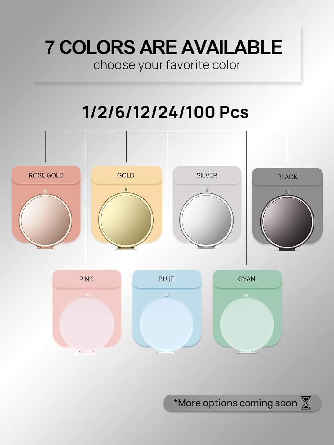 Compact Mirror Bulk, Set of 2 Double-Sided 1X/2X Magnifying Purse Pocket Makeup Mirrors(Round, Rose Gold and Black)