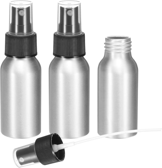 HARFINGTON 3pcs Aluminum Fine Mist Spray Bottles 50ml/1.7oz Metal Small Liquid Alcohol Refillable Travel Container with Black Plastic Nozzle Cap for Perfume Skincare Cosmetic Storage Bottle