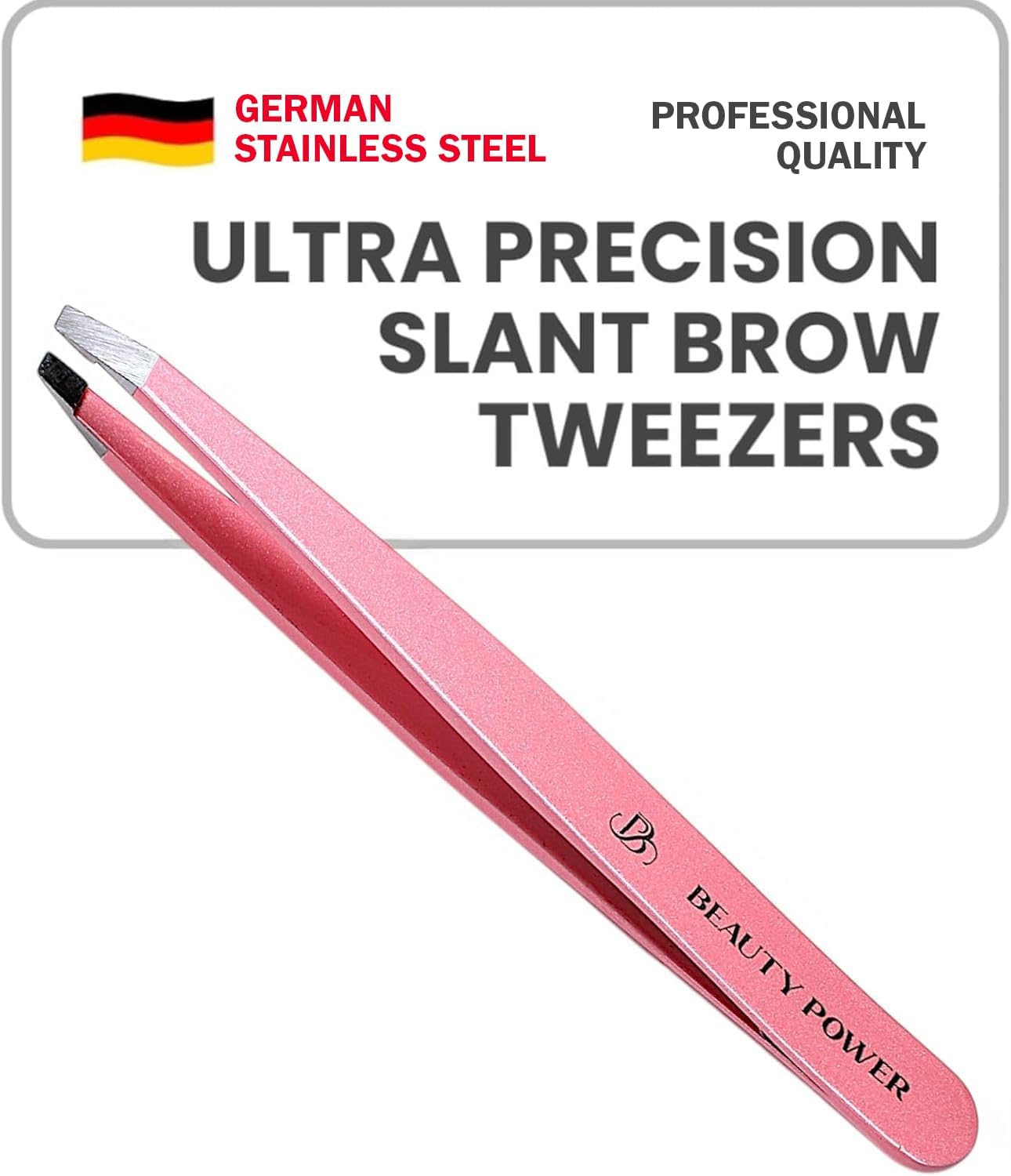 Ultra-Precision Professional Slant Tweezers for Women Facial Hair - German Stainless Steel, Lightweight Black Tweezers for Women & Men, Ideal for Eyebrow & Facial Grooming (Pink)