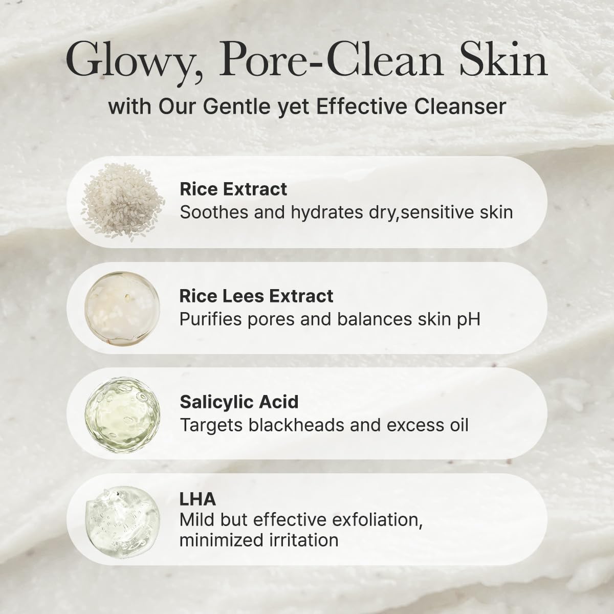 Rice + LHA Pore Control Rice Cake Cleanser with Salicylic Acid - Deep Cleansing, Gentel Exfoliation, All skin types, 5.29 oz