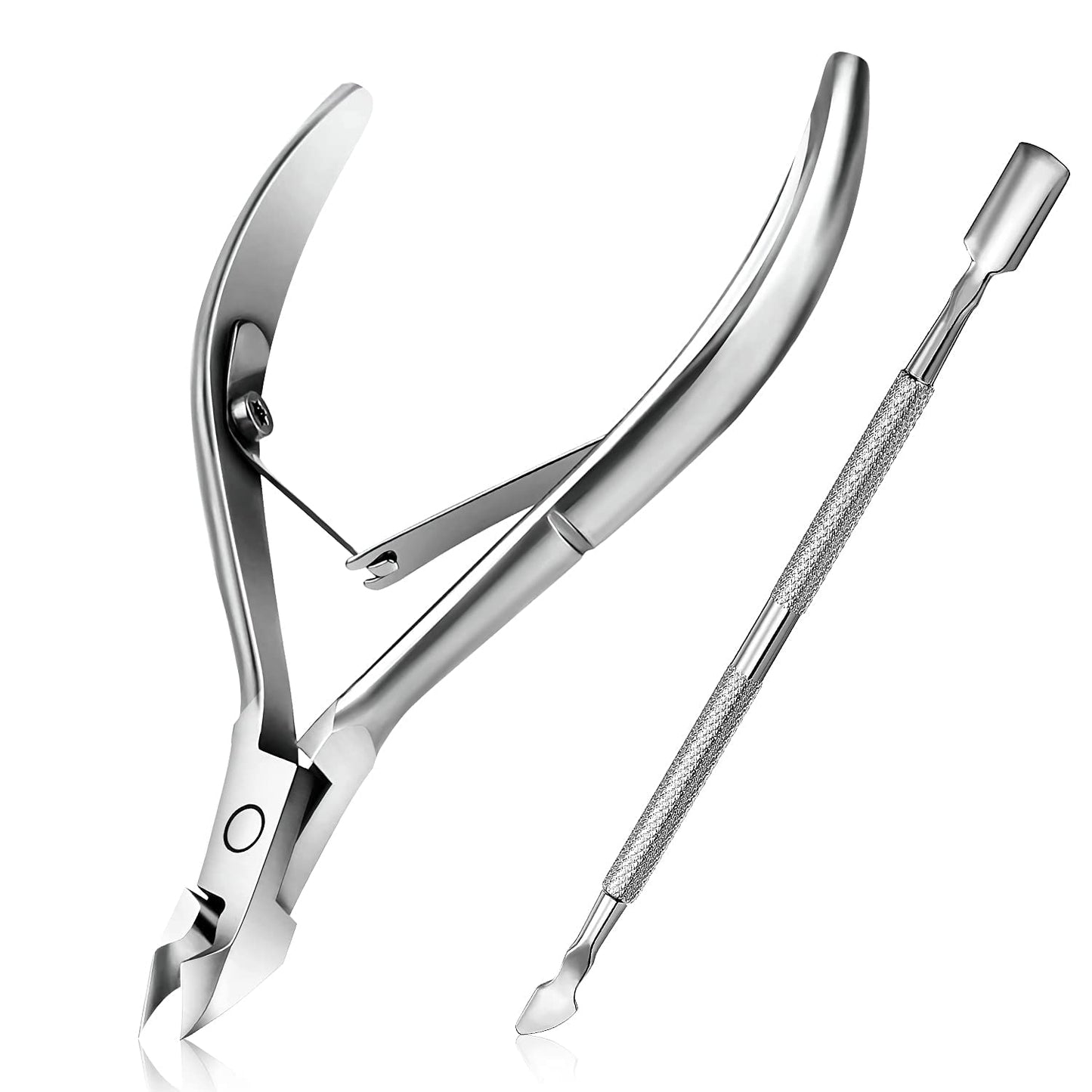 Cuticle Trimmer with Cuticle Pusher - Easkep Cuticle Remover Cuticle Nipper Professional Stainless Steel Cuticle Cutter Clipper Pedicure Manicure Tools for Fingernails and Toenails (D501-Silver)