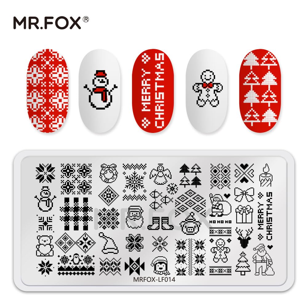 Christmas Nail Stamping Plate Set Winter Snowflake Xmas Snowman Christmas Tree Santa Claus, 5Pcs Nail Art Stamp Kit Templates