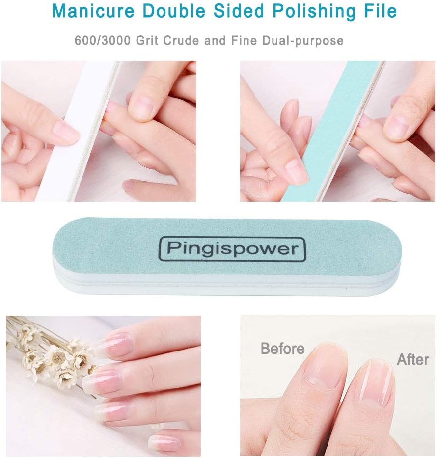 Nail Files and Buffers Kit, 15PCS Professional Emery Board Nail File for Natural & Acrylic Nails, Reusable with Washable 100/180 & 600/3000 Grit Nail Buffer Block Suit Home and Salon