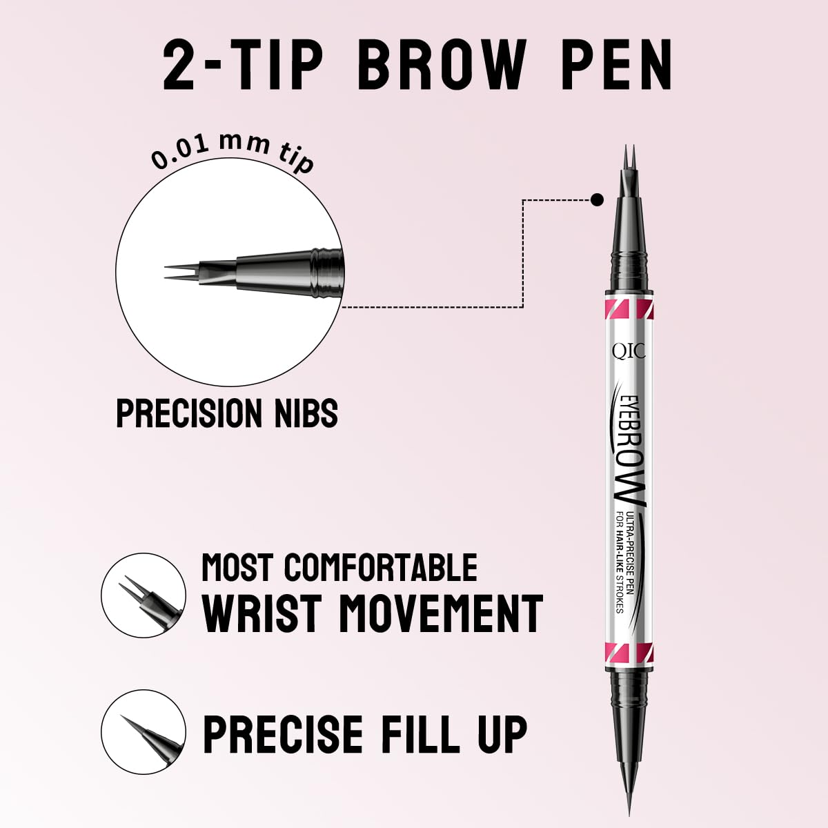 Microblading Eyebrow Pen,2-in-1 Dual-Ended Eye Brow Pencil with 2-Fork-Tip and Precise Brush-Tip, Waterproof Long Lasting Eyebrow Pen for Natural Hair-Like Brows(Dark Brown)