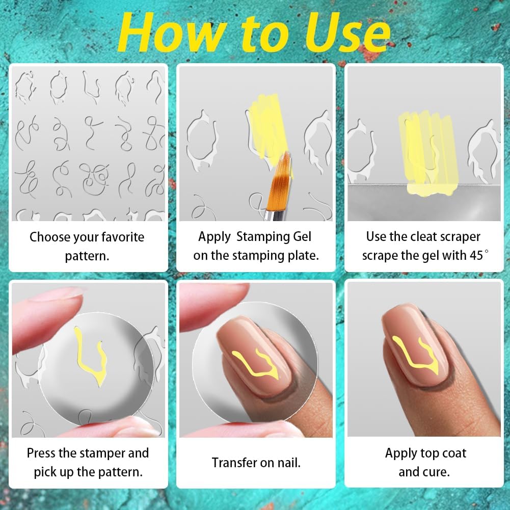 3Pcs Irregular Geometric Frames Nail Stamping Plate Minimalist Line Nail Stamping Templates French Tip Nail Art Stamp Image Plate Stainless Steel DIY Reusable Tools for Manicure Printing