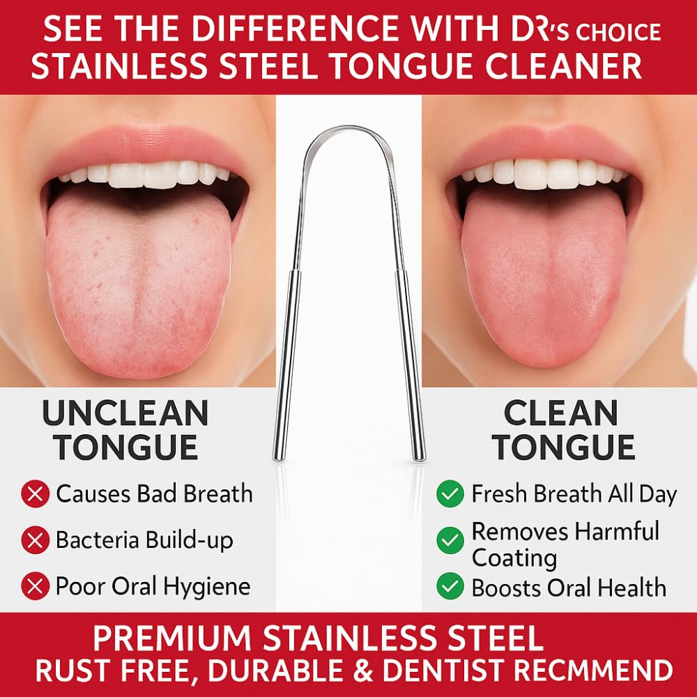 Stainless Steel Tongue Scraper for Adults – Durable, Rust-Resistant Tongue Cleaner with Ergonomic Grip for Daily Oral Care & Fresh Breath – Reusable & Travel-Friendly (Pack of 2)