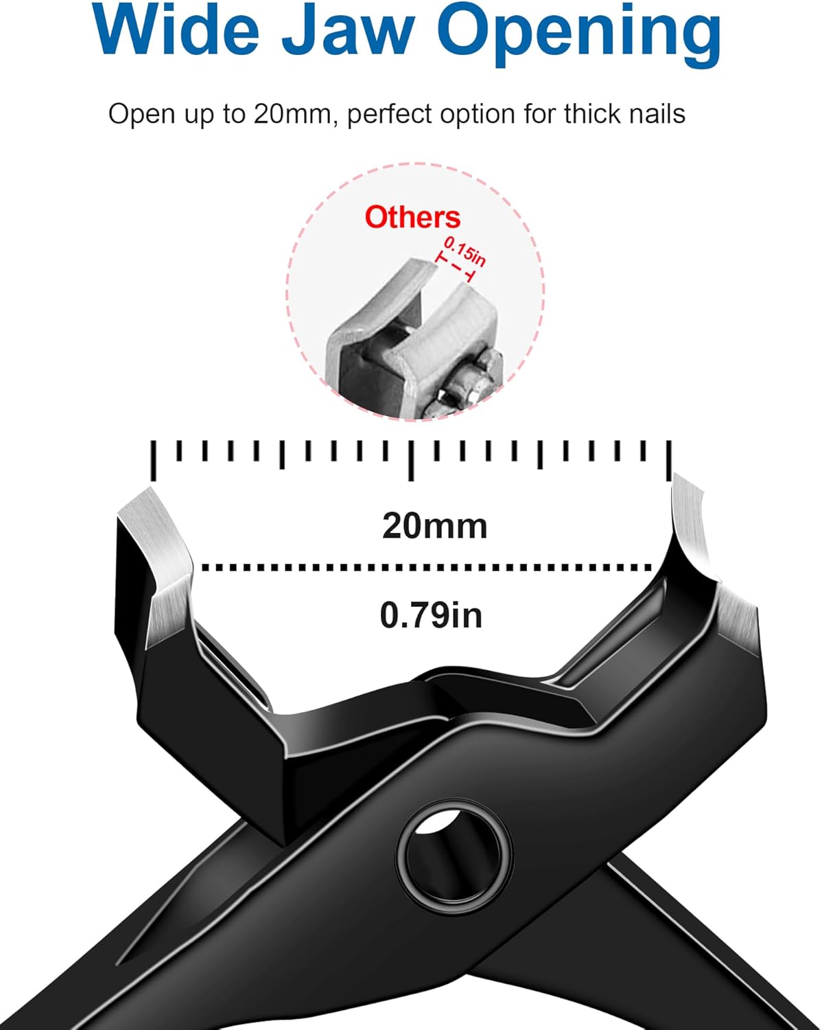 Toenail Clippers for Thick Nails & Ingrown Nails, Slanted Curved Nail Clipper with Catcher, Heavy Duty Large 20MM Wide Jaw Opening Toe Nail Clipper for Seniors, Men (Black)
