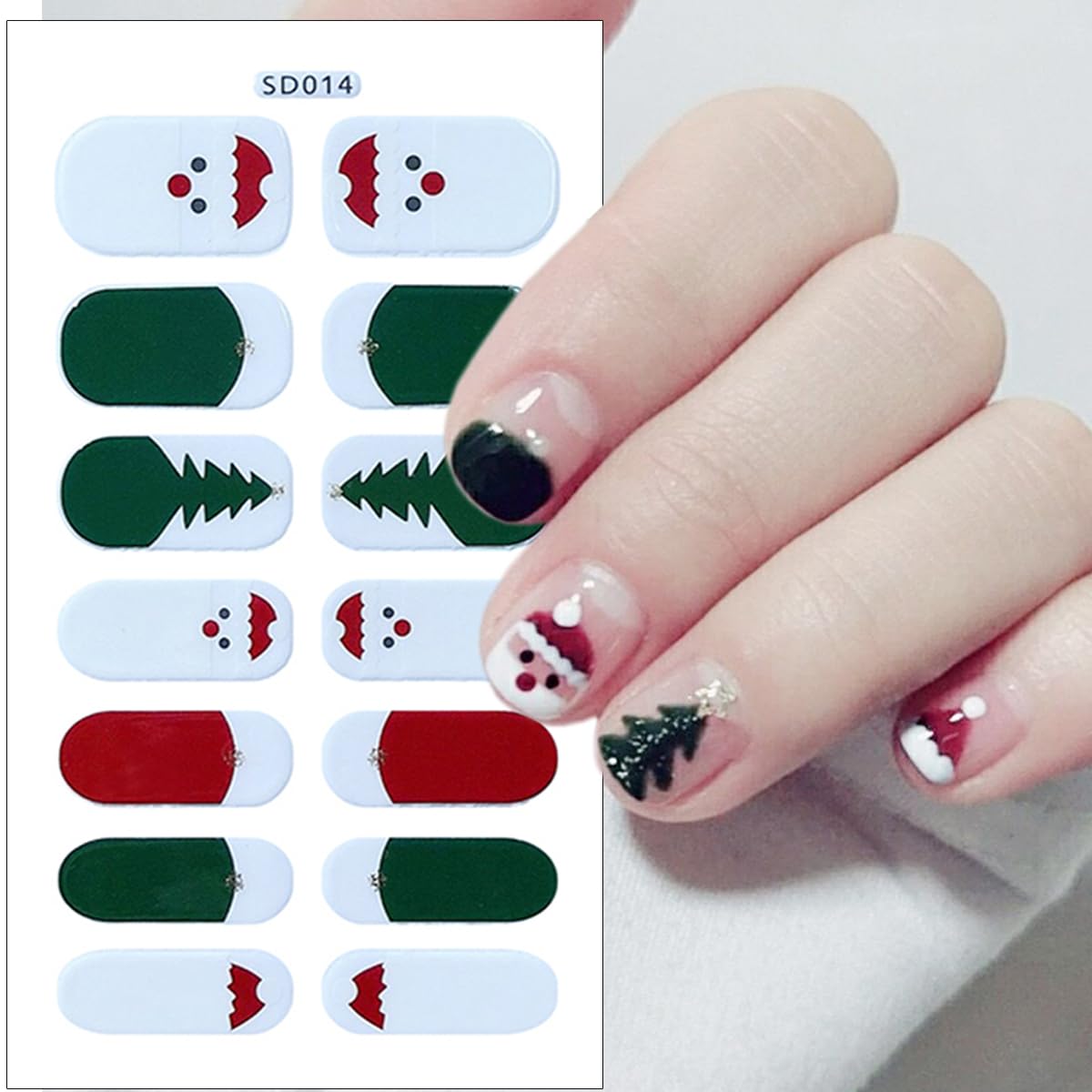 Christmas Nail Polish Strips Cute Snowman Gel Nail Stickers Xmas Trees Santa Claus Elk Glitter French Nail Design Decals Snowflakes Gel Nail Strips Full Wrap Christmas Stickers for Winter Nail Decor