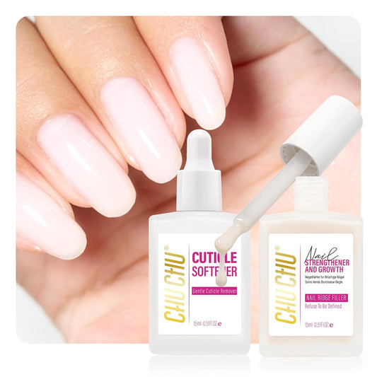 Nail Strengthener and Growth: Milky White Hardener and Repair & Cuticle Softener Set - Protein Ridge Filler Polish Quick Dry for Weak Peeling Brittle Nails - for Women Home Salon