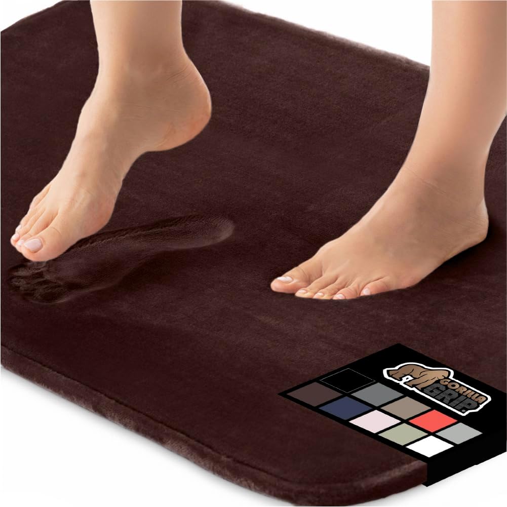 GORILLA GRIP Memory Foam Bath Mat, Soft Absorbent Velvet Bathroom Mats, Durable Dots on Underside, Machine Washable Bathmat, Carpet Rug Room Decor for Shower Tub Floor RV, 30x20 Rugs, Brown