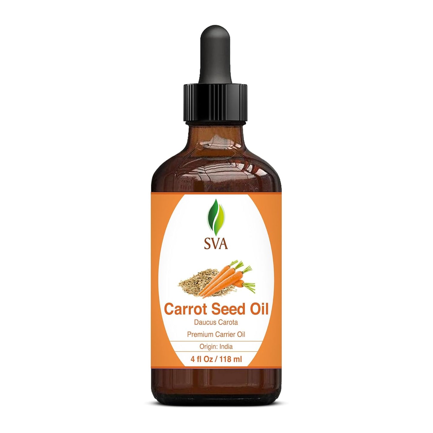 SVA Carrot Seed Oil - 4 Fl Oz – 100% Natural Cold Pressed Carrot Oil - for Face, Skin Care, Hair Care, Scalp Massage & Body Massage – Carrier Oil with Dropper