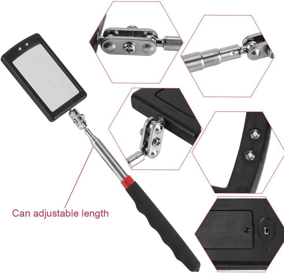 Inspection mirror telescoping with light Mirror practical addition to car repair, and anyone's toolbox Inspection Tool for Checking Vehicle, and Other Small Parts Extended (Inspection mirror-4PCS)