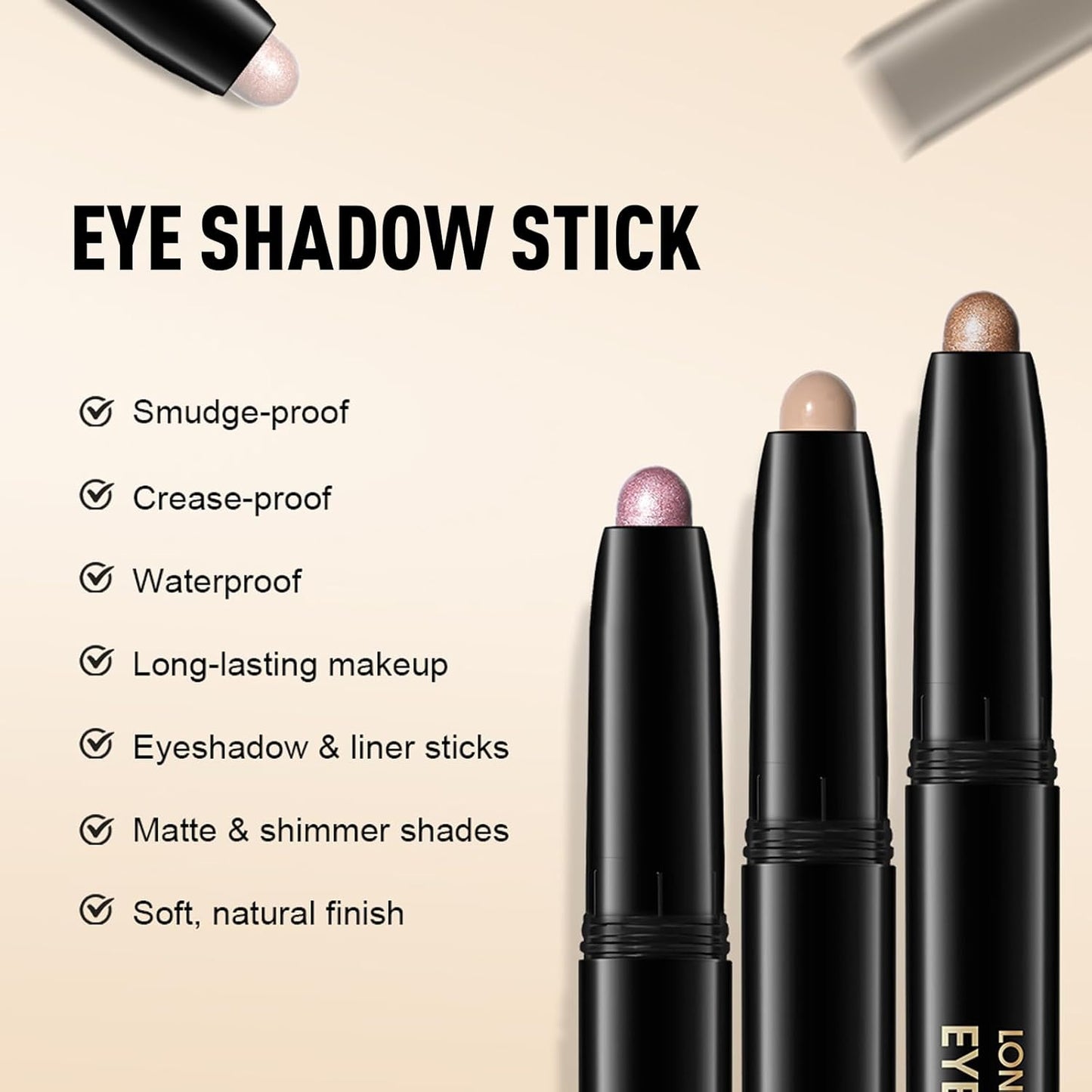 Dark Taupe Shimmer Eyeshadow Stick, Waterproof Cream Eye Shadow Pencil Long-Lasting Crease-Proof Glitter Eyeshadow Crayon Smooth High Pigmented Highlighter Neutral Eye Shadow Liner Makeup