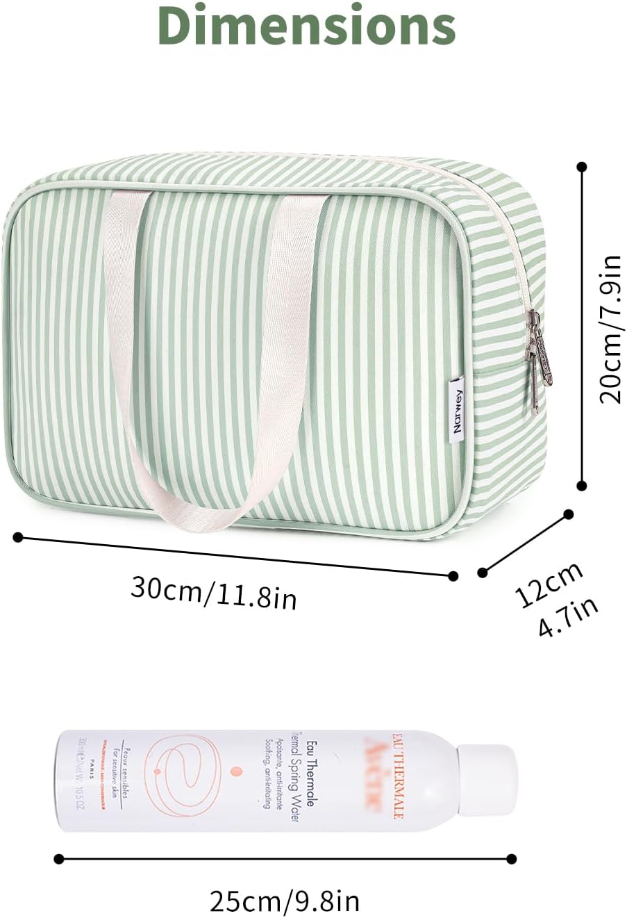 Full Size Toiletry Bag Women Large Cosmetic Bag Travel Makeup Bag Organizer Medicine Bag for Toiletries Essentials Accessories (Mint Green Stripe, Large)