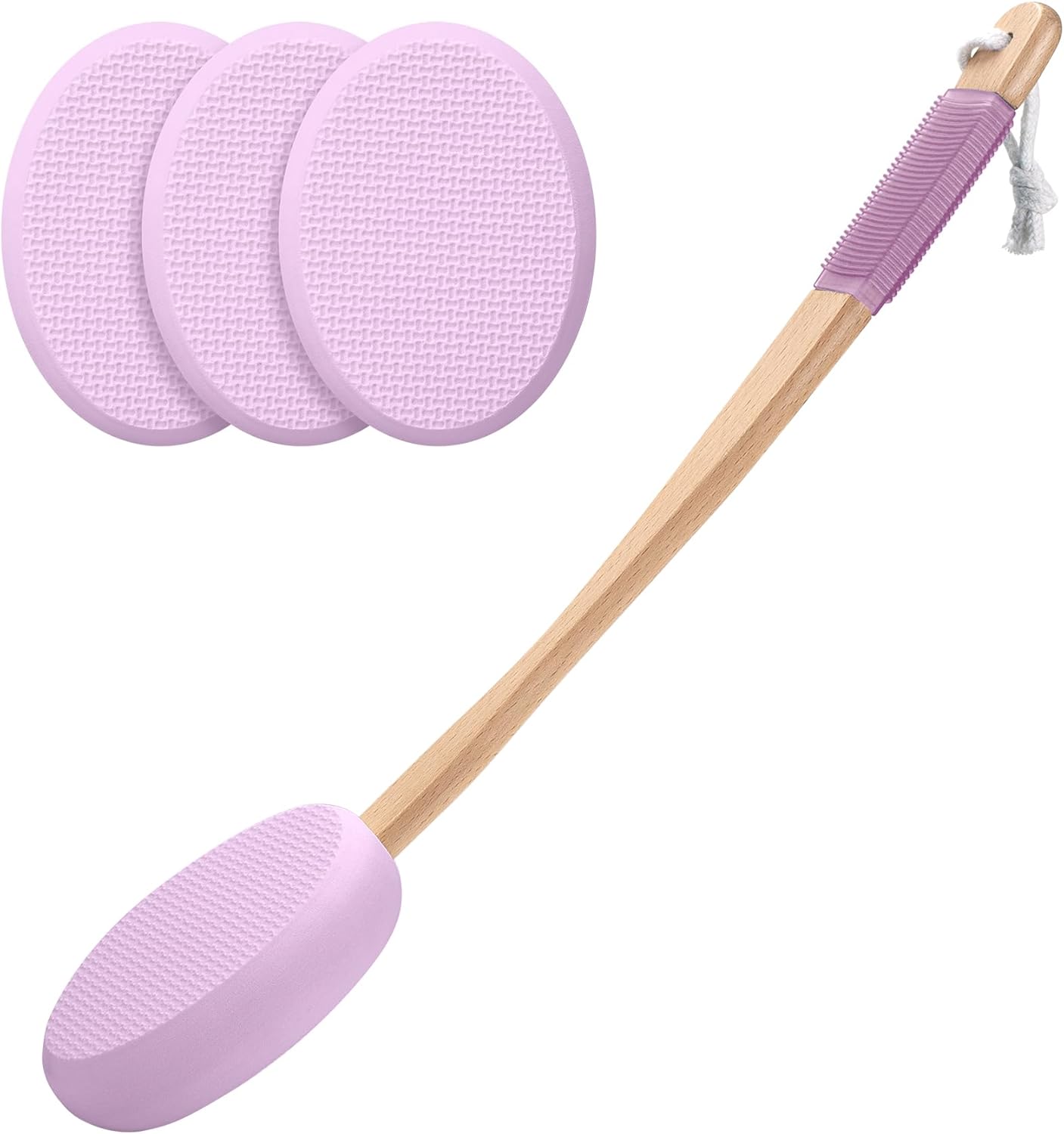 AmazerBath Lotion Applicator for Back, Feet, 4 Replaceable Pads with Long Handle, Back Sunscreen Applicator for Elderly, Women, Apply Cream Medicine Skin Cream Moisturizer Sunscreen Tanner, Purple