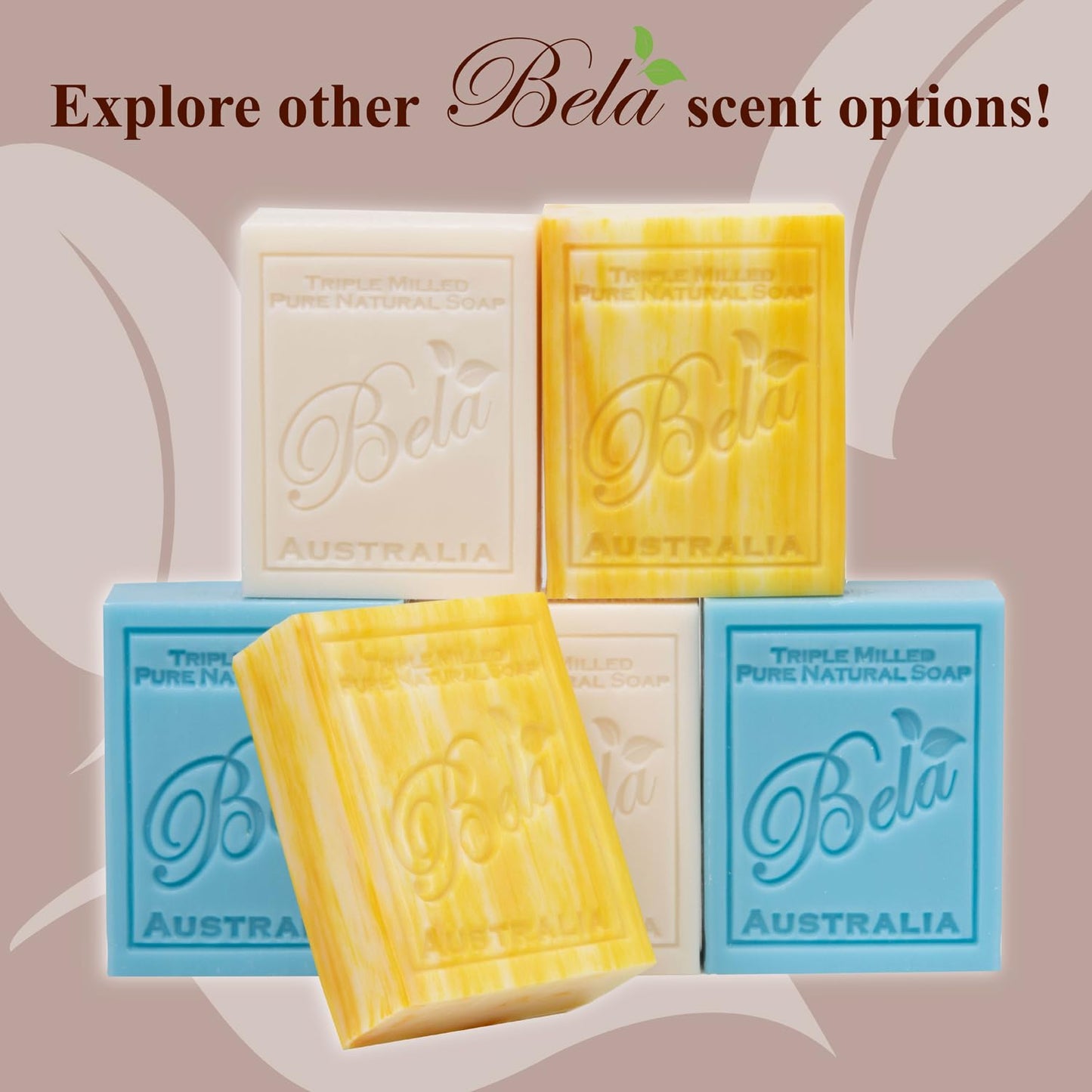 BELA Evening Jasmine Soap 3.3 OZ Pack of 6, Long Lasting French Triple Milled Bar Soap with Organic Shea Butter, Hand, Face and Body Wash Bar, Made in Australia