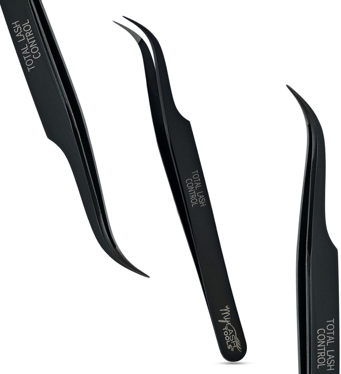 Total Lash Control Curved Classic Fiber Tip Lash Tweezer – Precision Eyelash Extension Tweezer, Professional Stainless Steel, Volume & Classic Lashes (Black)