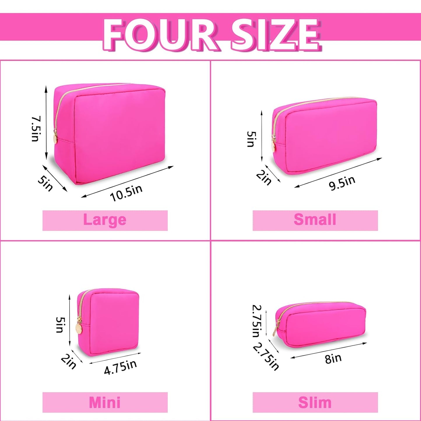 Small Makeup Pouch for Purse, Nylon Travel Toiletry Storage Pouch Cute Preppy Cosmetic Bag for Women Girls, Waterproof Makeup Organizer Skincare Bag Purse with Zipper (Small-Bubblegum)