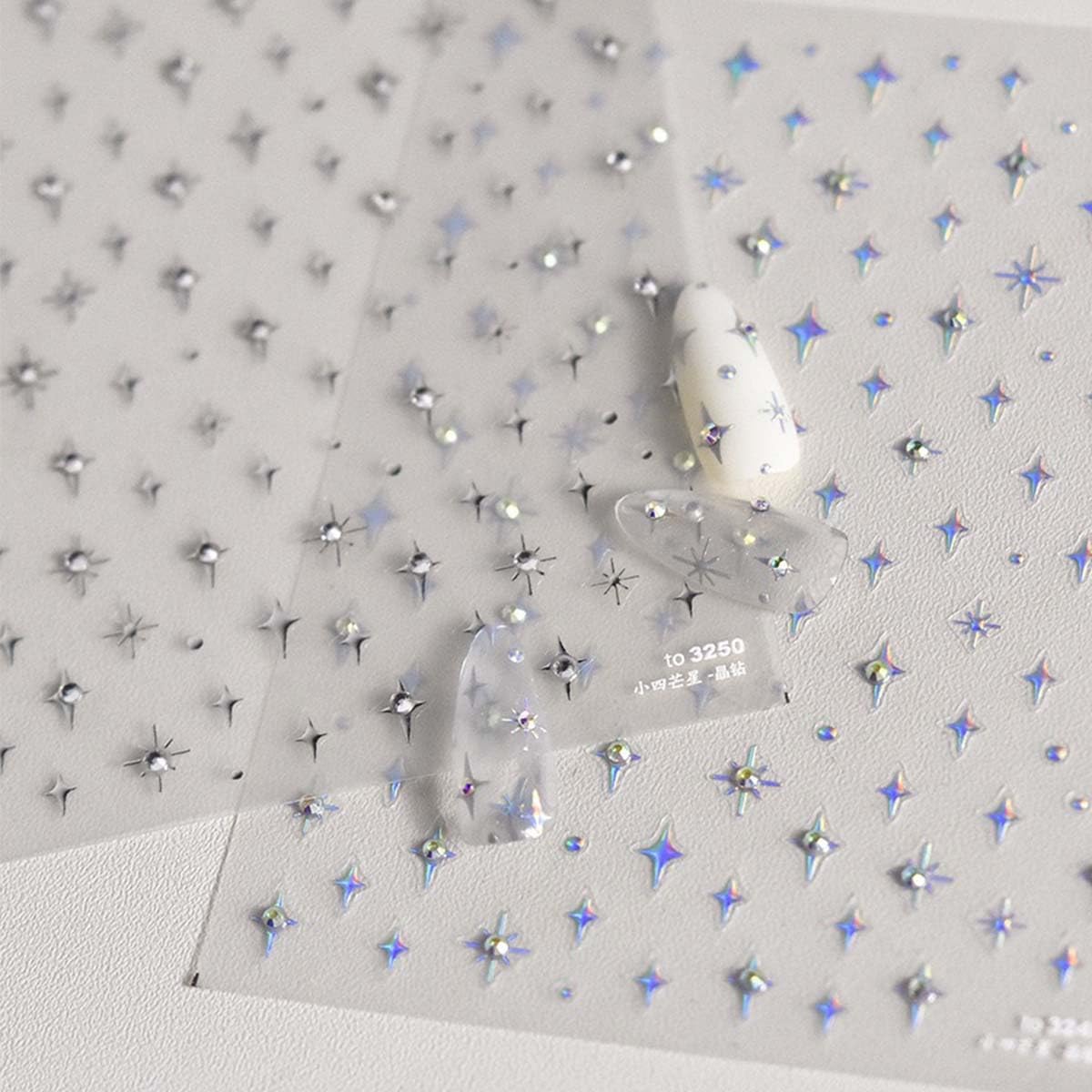 1Sheet Star Nail Stickers 5D Embossed Star Nails Decals for Nail Art Self Adhesive Aurora Stars Stickers with Glitter Shiny Nails Design Stars Nails Supplies for Women DIY Manicure