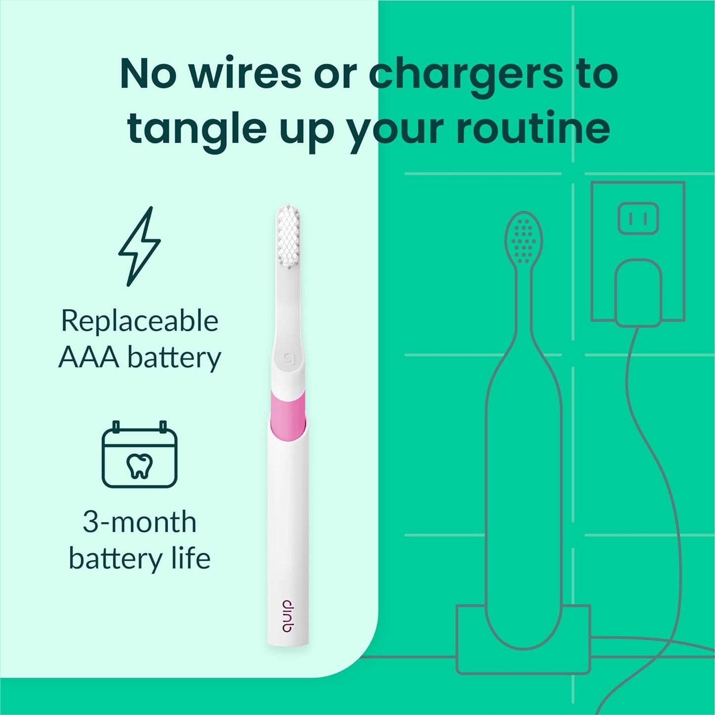 Quip Sonic Toothbrush for Adults with Timer - Includes Extra Brush Head and Travel Cover Mount - Electric, Soft Bristle Refill Head, Plastic Handle, 3 Month Battery Life - Travel Toothbrush - Magenta